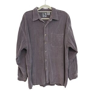 Bon Homme Mens XL Corduroy Button Down Shirt Purple Long Sleeve Cotton Vintage